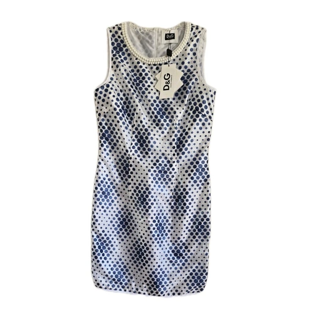 NWT DOLCE & GABBANA Women Dot Pattern Glazed Dress Glass Beads Sz 46/4